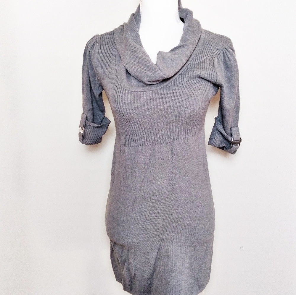 Take Out Gray Short Sleeve Mini Sweater Dress